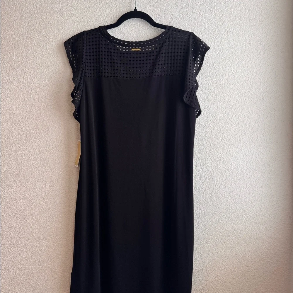 Michael Kors Eyelet Mesh Flutter Sleeve Dress in Black | Size XL - NWT